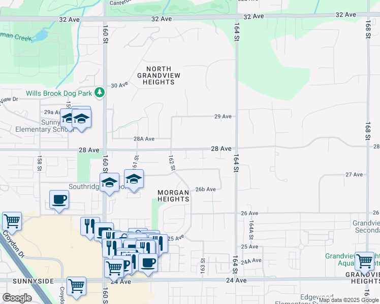 map of restaurants, bars, coffee shops, grocery stores, and more near 16262 28 Avenue in Surrey
