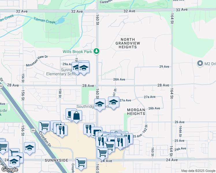 map of restaurants, bars, coffee shops, grocery stores, and more near 16076 28 Avenue in Surrey