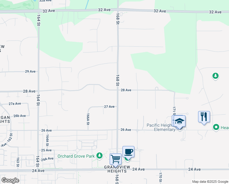 map of restaurants, bars, coffee shops, grocery stores, and more near 16788 28 Avenue in Surrey