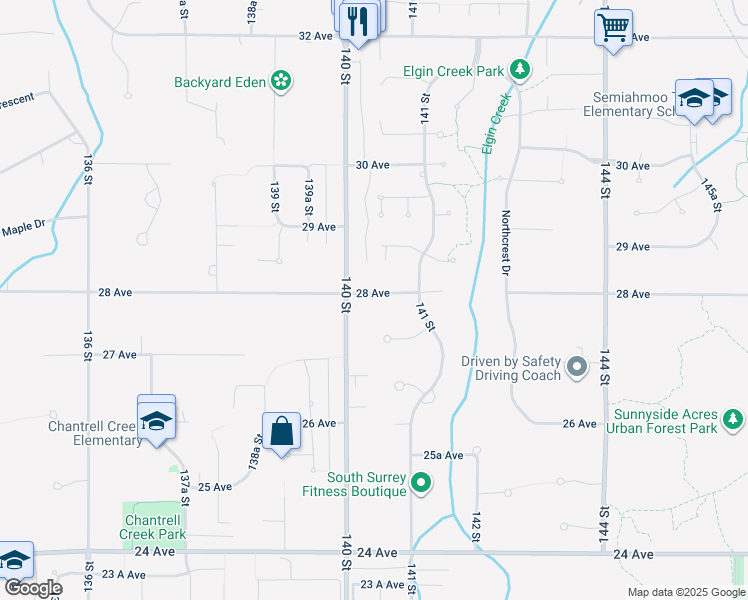 map of restaurants, bars, coffee shops, grocery stores, and more near 14042 28 Avenue in Surrey