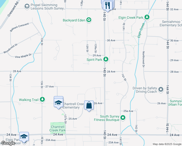 map of restaurants, bars, coffee shops, grocery stores, and more near 13912 28 Avenue in Surrey