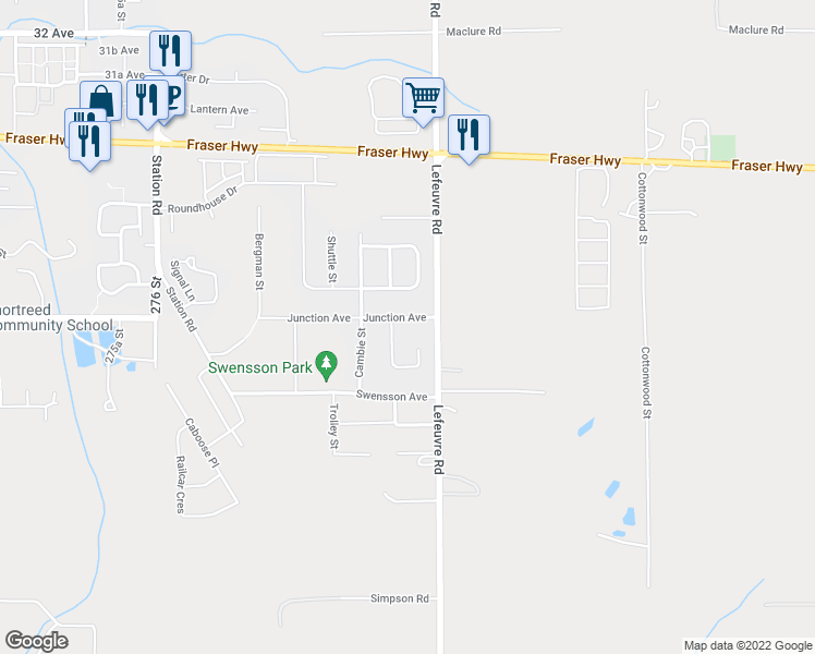 map of restaurants, bars, coffee shops, grocery stores, and more near 27960 Junction Avenue in Abbotsford