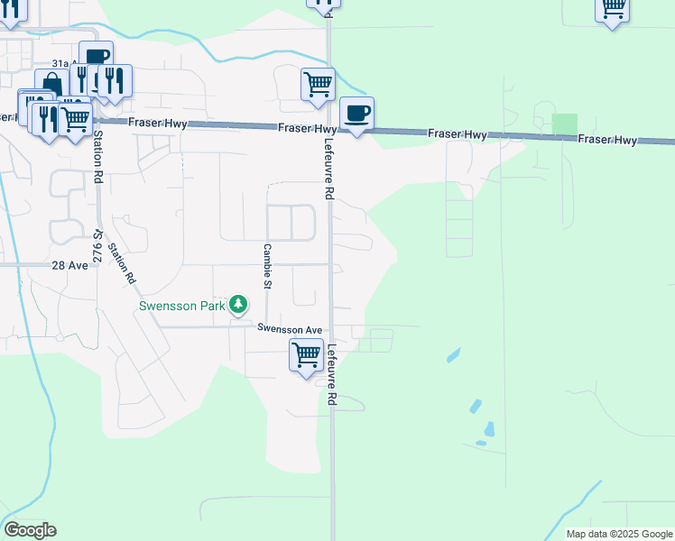 map of restaurants, bars, coffee shops, grocery stores, and more near 2790 Lefeuvre Road in Abbotsford