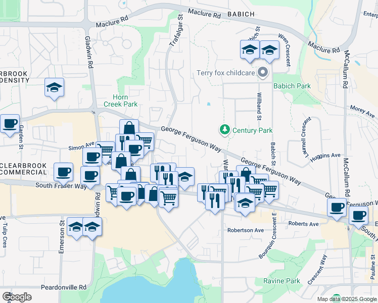 map of restaurants, bars, coffee shops, grocery stores, and more near 2806 Fairlane Street in Abbotsford