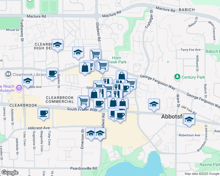 map of restaurants, bars, coffee shops, grocery stores, and more near 32828 Landeau Place in Abbotsford