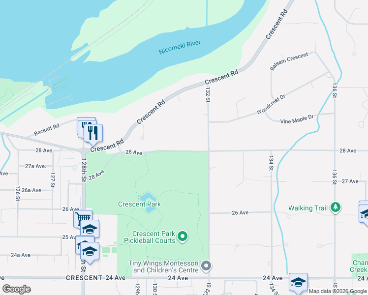 map of restaurants, bars, coffee shops, grocery stores, and more near 13127 28 Avenue in Surrey