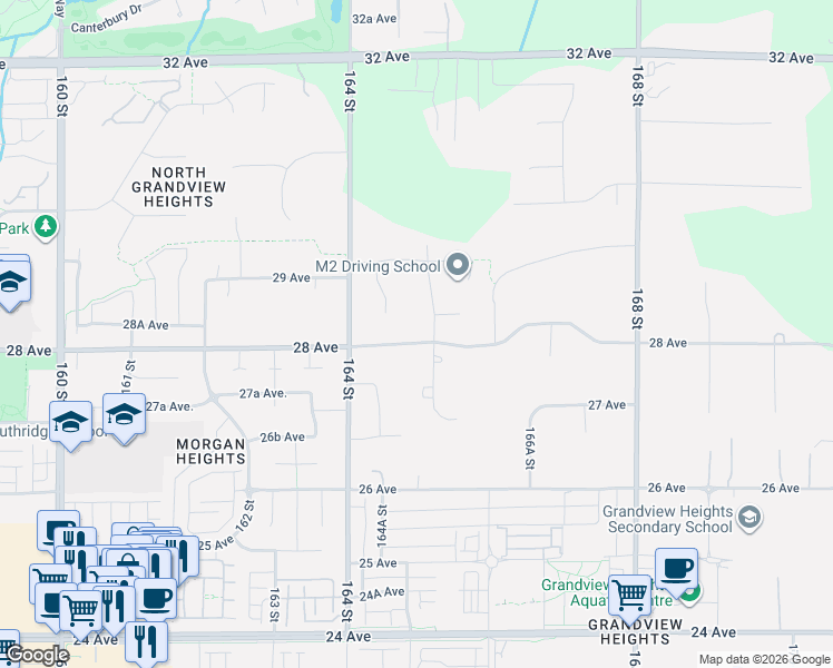 map of restaurants, bars, coffee shops, grocery stores, and more near 16487 28 Avenue in Surrey