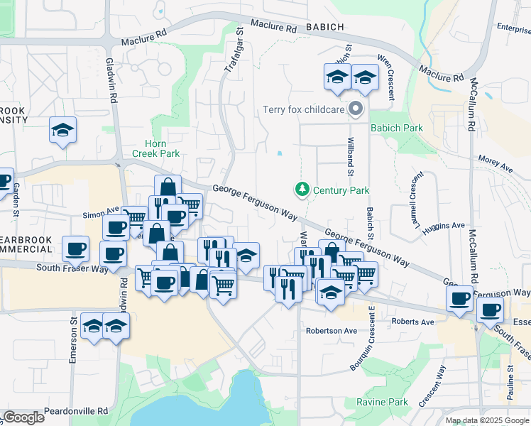 map of restaurants, bars, coffee shops, grocery stores, and more near 2806 Fairlane Street in Abbotsford