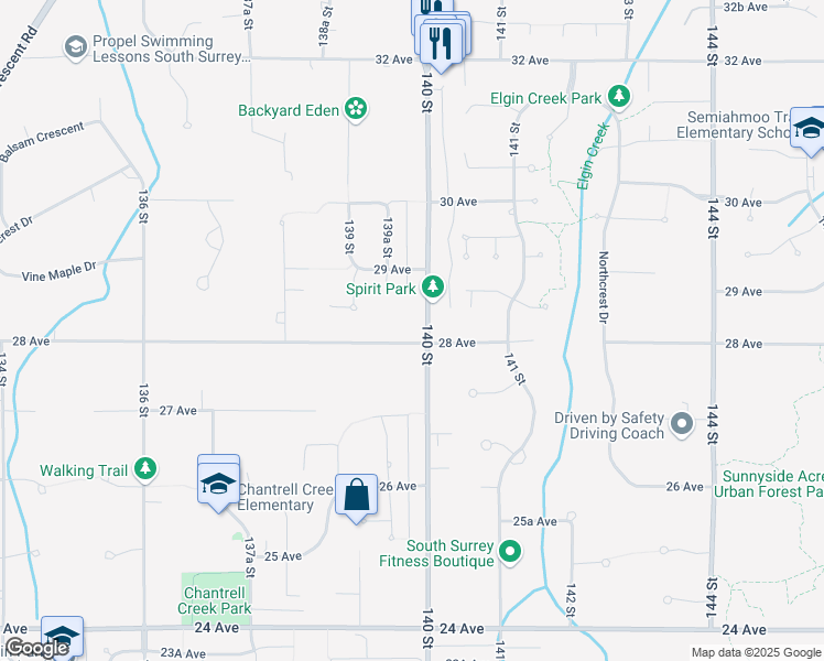 map of restaurants, bars, coffee shops, grocery stores, and more near 13975 28 Avenue in Surrey