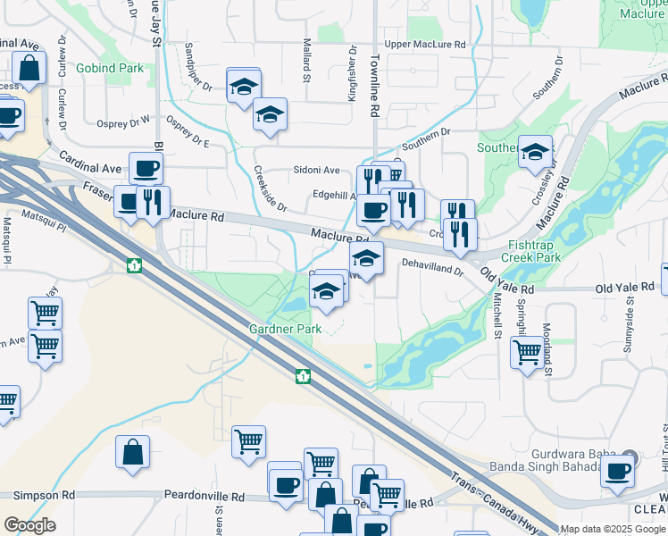 map of restaurants, bars, coffee shops, grocery stores, and more near 31129 Gardner Avenue in Abbotsford