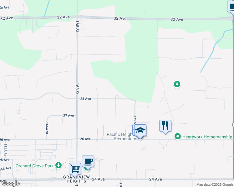 map of restaurants, bars, coffee shops, grocery stores, and more near 17007 28 Avenue in Surrey