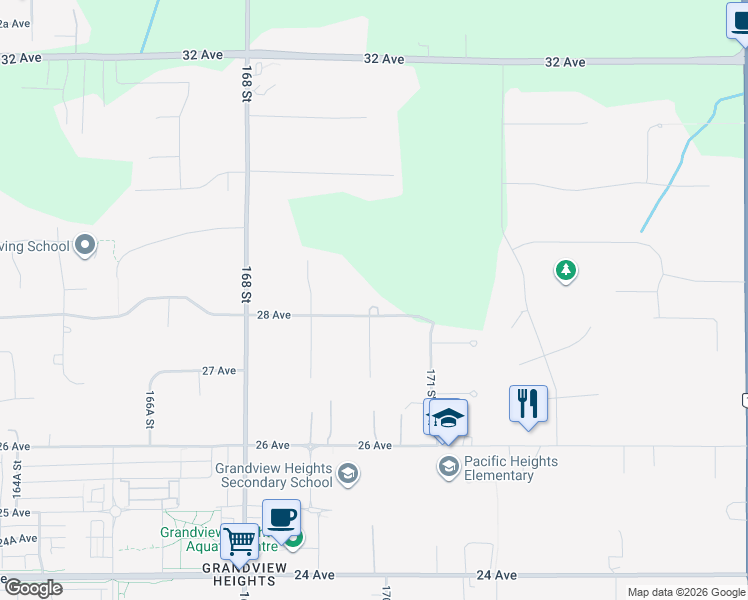 map of restaurants, bars, coffee shops, grocery stores, and more near 17007 28 Avenue in Surrey