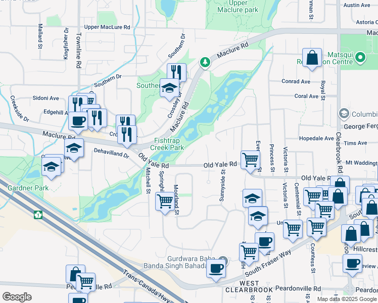 map of restaurants, bars, coffee shops, grocery stores, and more near 2815 Westside Place in Abbotsford