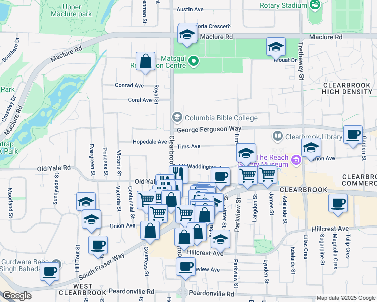 map of restaurants, bars, coffee shops, grocery stores, and more near in Abbotsford