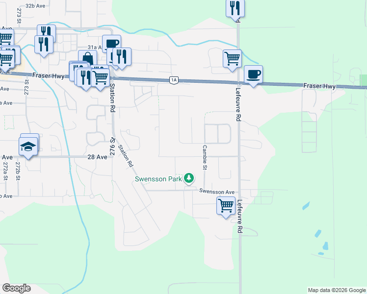 map of restaurants, bars, coffee shops, grocery stores, and more near 27856 Whistle Drive in Abbotsford