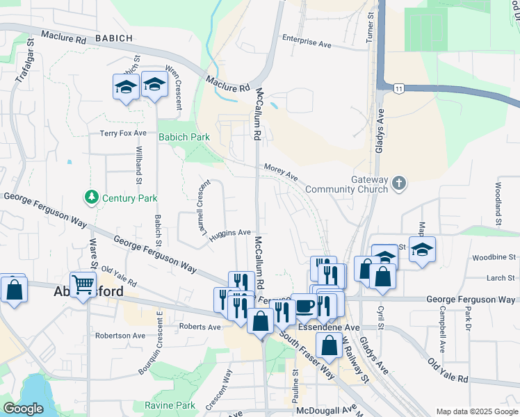 map of restaurants, bars, coffee shops, grocery stores, and more near 2906 McCallum Road in Abbotsford