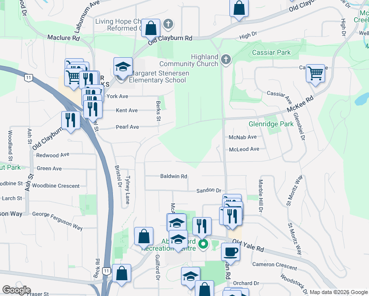 map of restaurants, bars, coffee shops, grocery stores, and more near in Abbotsford