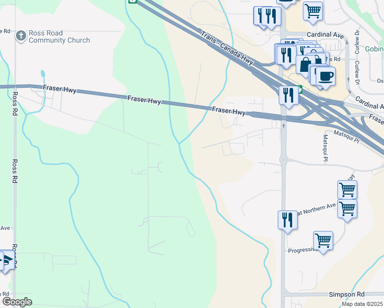 map of restaurants, bars, coffee shops, grocery stores, and more near 30150 Old Yale Road in Abbotsford