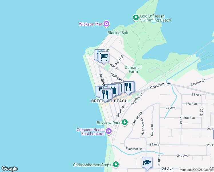 map of restaurants, bars, coffee shops, grocery stores, and more near 2826 McBride Avenue in Surrey