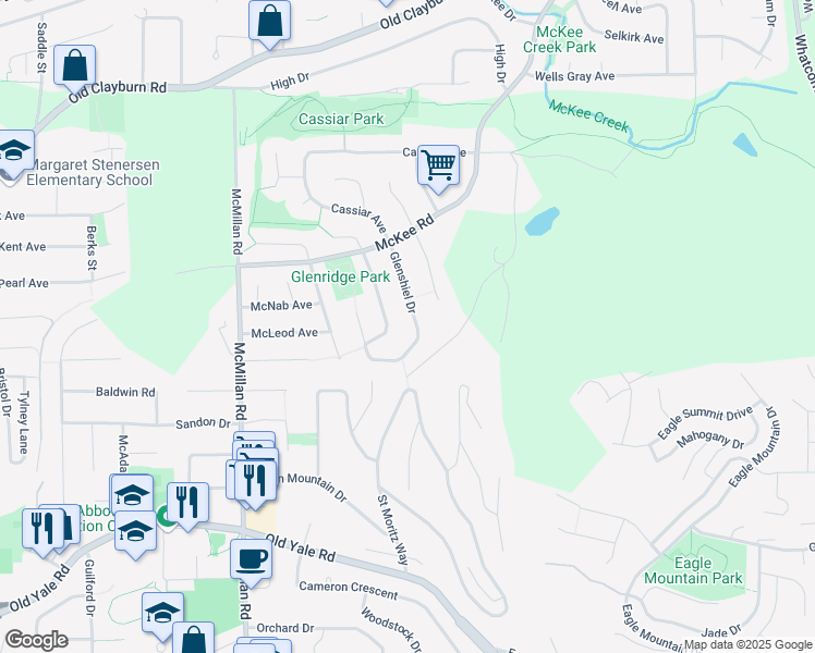 map of restaurants, bars, coffee shops, grocery stores, and more near 2865 Glenshiel Drive in Abbotsford