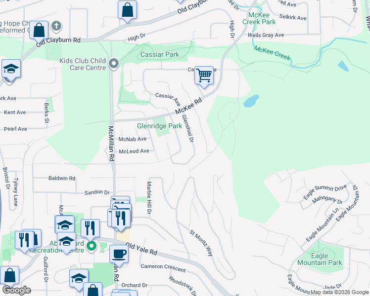 map of restaurants, bars, coffee shops, grocery stores, and more near 2866 Glenavon Street in Abbotsford