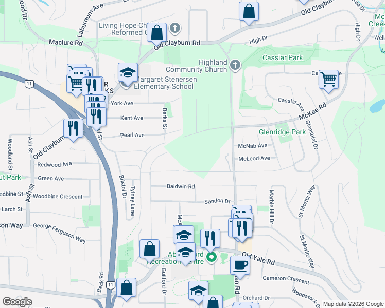 map of restaurants, bars, coffee shops, grocery stores, and more near in Abbotsford