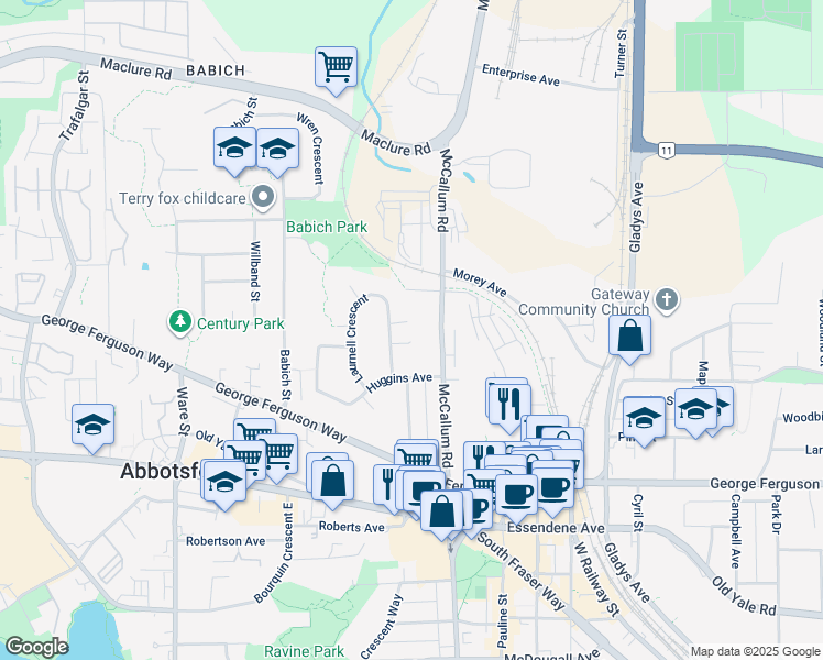 map of restaurants, bars, coffee shops, grocery stores, and more near 33539 Northview Place in Abbotsford