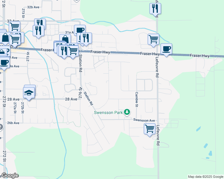 map of restaurants, bars, coffee shops, grocery stores, and more near 2844 Bergman Street in Abbotsford