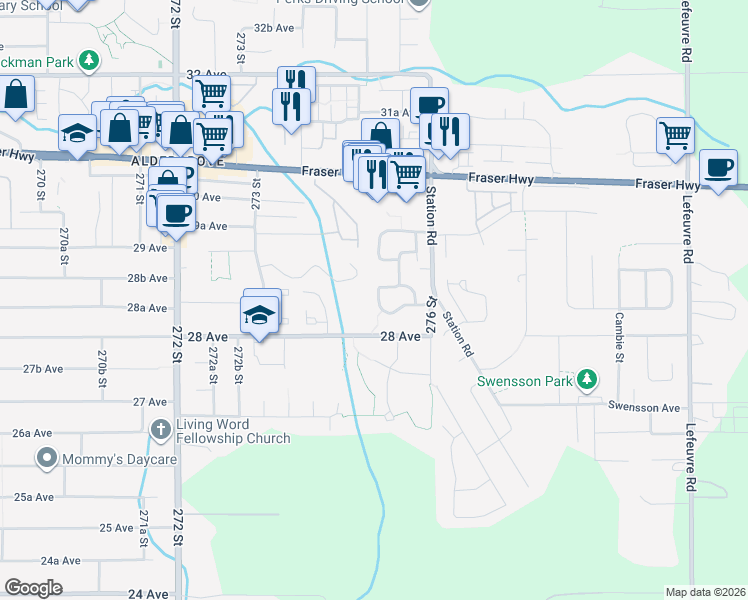 map of restaurants, bars, coffee shops, grocery stores, and more near 242 Davis Crescent in Langley Township