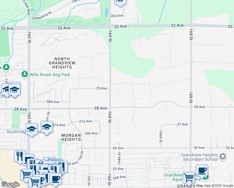 map of restaurants, bars, coffee shops, grocery stores, and more near 2875 164A Street in Surrey