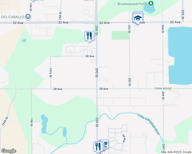 map of restaurants, bars, coffee shops, grocery stores, and more near 2863 200 Street in Langley