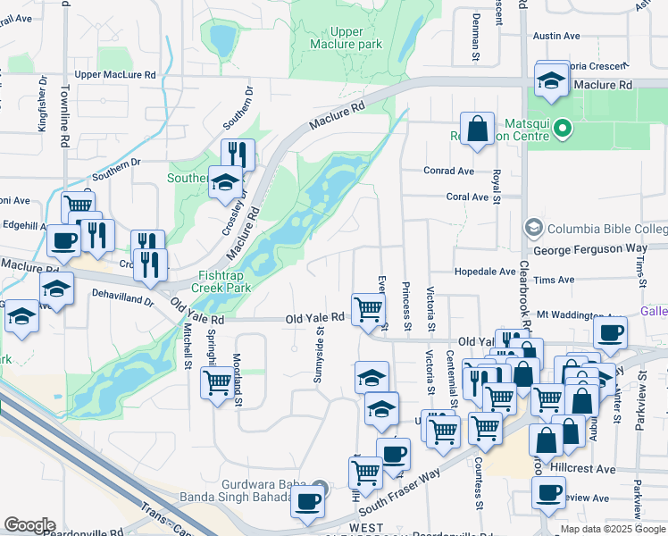 map of restaurants, bars, coffee shops, grocery stores, and more near 2873 Grandview Crescent in Abbotsford