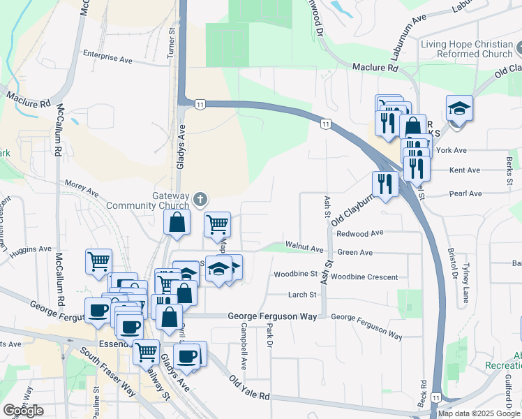 map of restaurants, bars, coffee shops, grocery stores, and more near 34047 McCrimmon Drive in Abbotsford