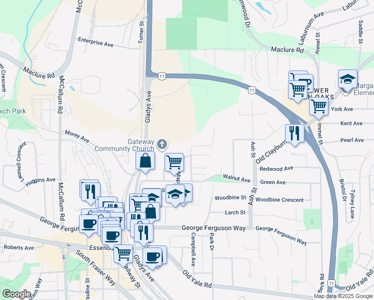 map of restaurants, bars, coffee shops, grocery stores, and more near 33991 McCrimmon Drive in Abbotsford