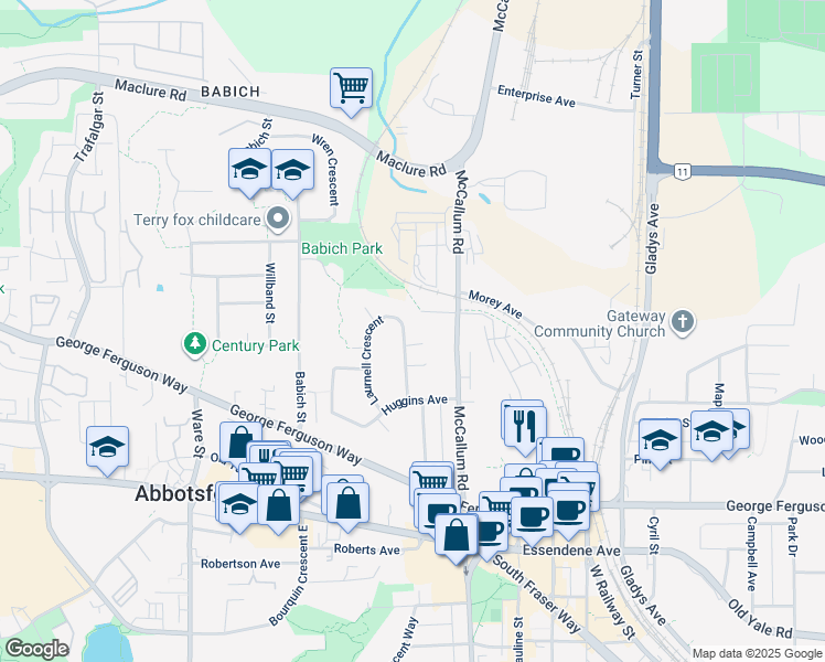 map of restaurants, bars, coffee shops, grocery stores, and more near 2898 Mountview Street in Abbotsford
