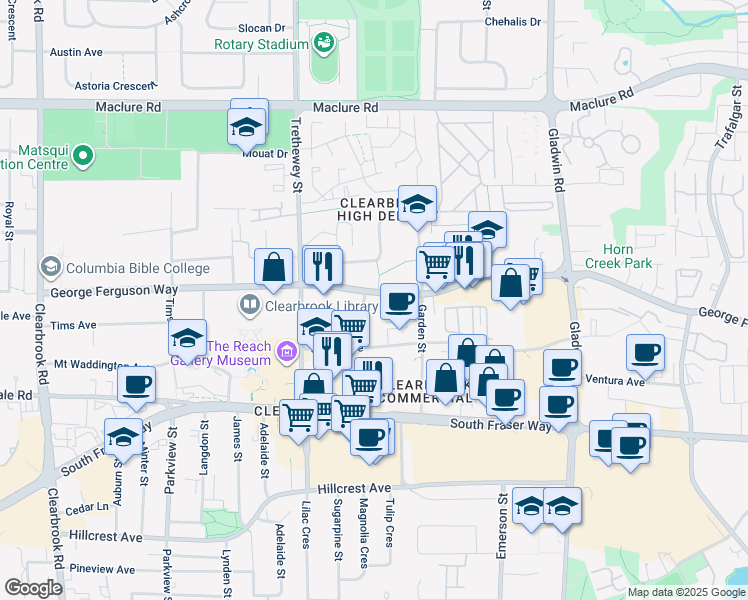 map of restaurants, bars, coffee shops, grocery stores, and more near in Abbotsford