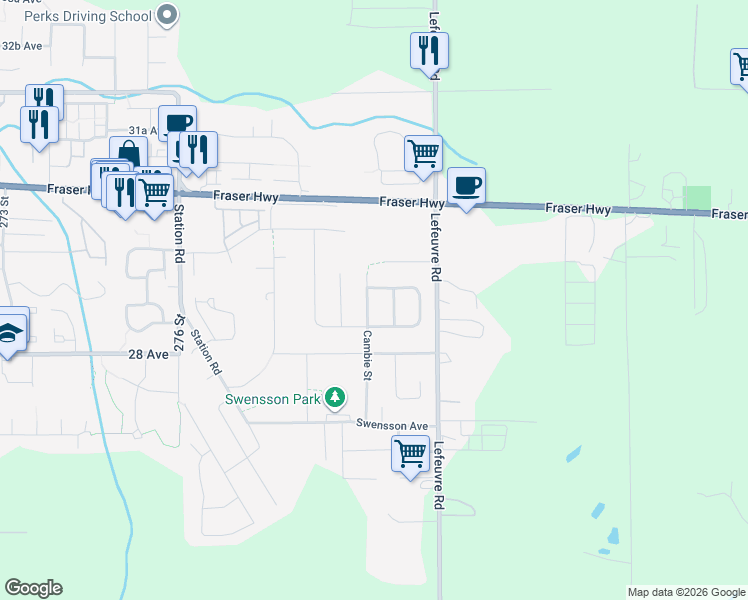 map of restaurants, bars, coffee shops, grocery stores, and more near 2872 Cambie Street in Abbotsford