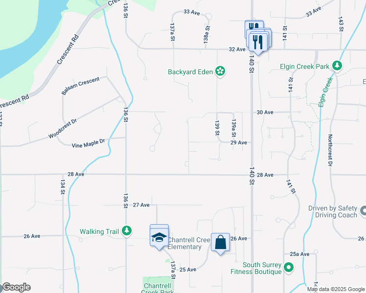 map of restaurants, bars, coffee shops, grocery stores, and more near 20133 2 Avenue in Langley Township