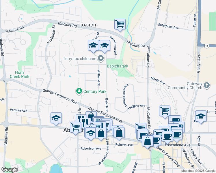 map of restaurants, bars, coffee shops, grocery stores, and more near 2902 Babich Street in Abbotsford