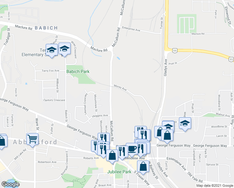 map of restaurants, bars, coffee shops, grocery stores, and more near 2906 McCallum Road in Abbotsford