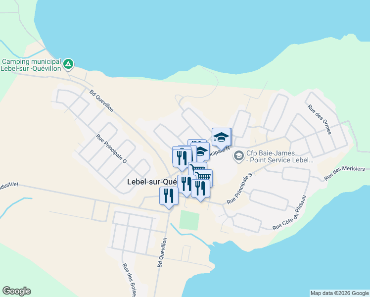 map of restaurants, bars, coffee shops, grocery stores, and more near 100 Rue des Ormes in Lebel-sur-Quévillon