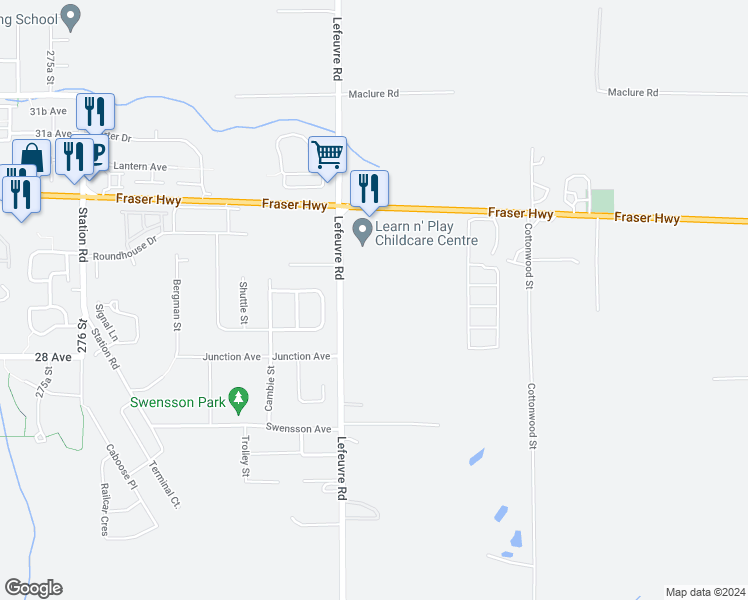 map of restaurants, bars, coffee shops, grocery stores, and more near 2894 Lefeuvre Road in Abbotsford