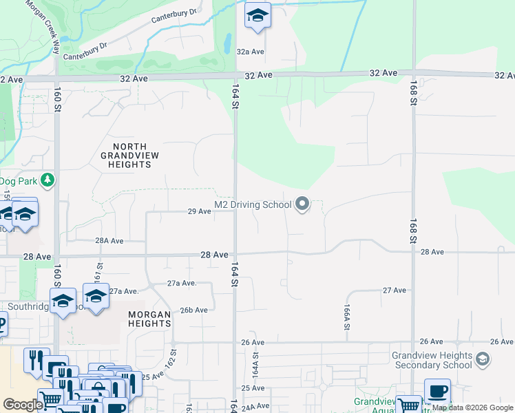 map of restaurants, bars, coffee shops, grocery stores, and more near 16468 29A Avenue in Surrey