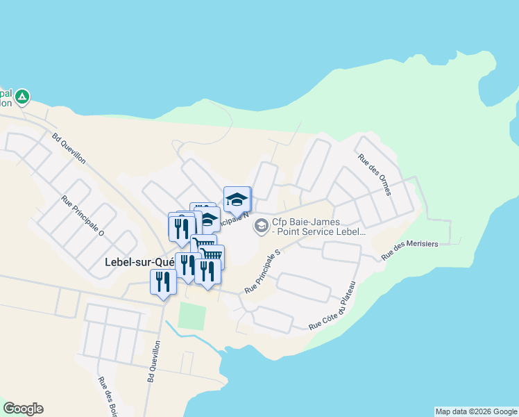 map of restaurants, bars, coffee shops, grocery stores, and more near 45 Rue des Sapins in Lebel-sur-Quévillon