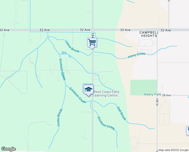 map of restaurants, bars, coffee shops, grocery stores, and more near 2916 184 Street in Surrey