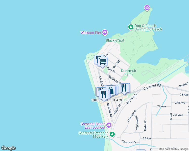 map of restaurants, bars, coffee shops, grocery stores, and more near in Surrey