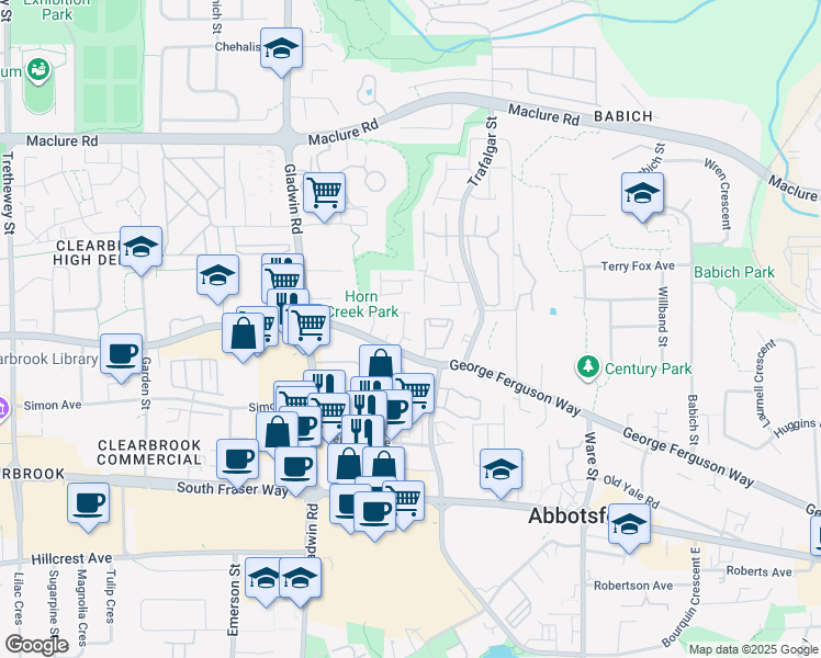 map of restaurants, bars, coffee shops, grocery stores, and more near 32925 George Ferguson Way in Abbotsford