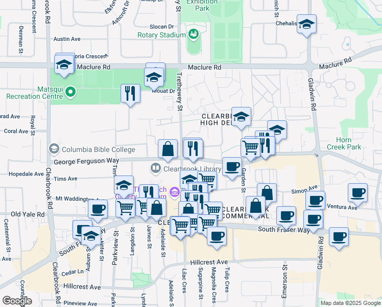 map of restaurants, bars, coffee shops, grocery stores, and more near in Abbotsford