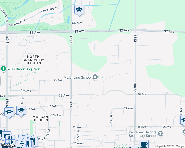 map of restaurants, bars, coffee shops, grocery stores, and more near 16539 29A Avenue in Surrey