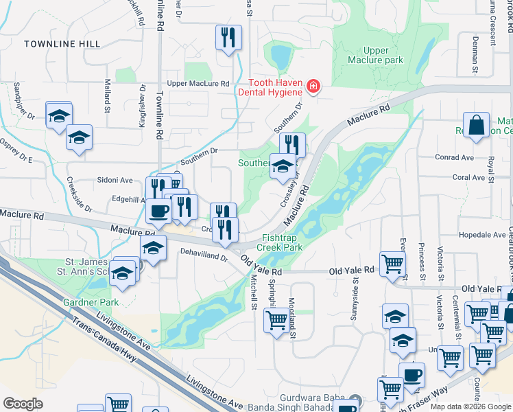 map of restaurants, bars, coffee shops, grocery stores, and more near 31438 Chalmers Place in Abbotsford